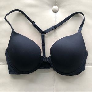 [Pink] black racerback front clasp 36C bra